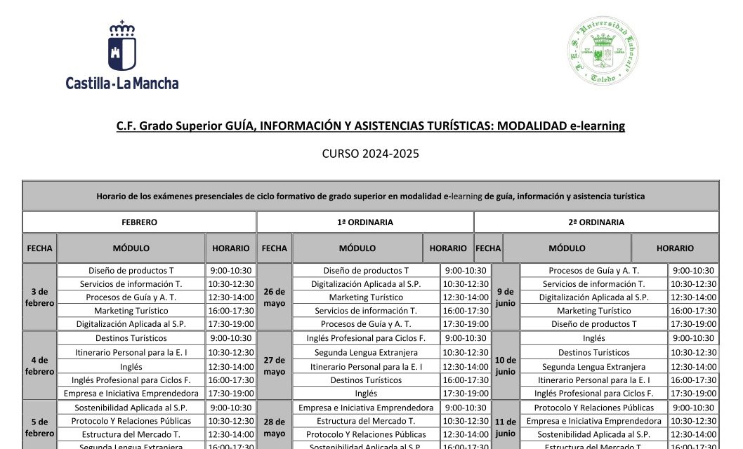 CALENDARIO EXÁMENES ELEARNING GIAT 2024/2025